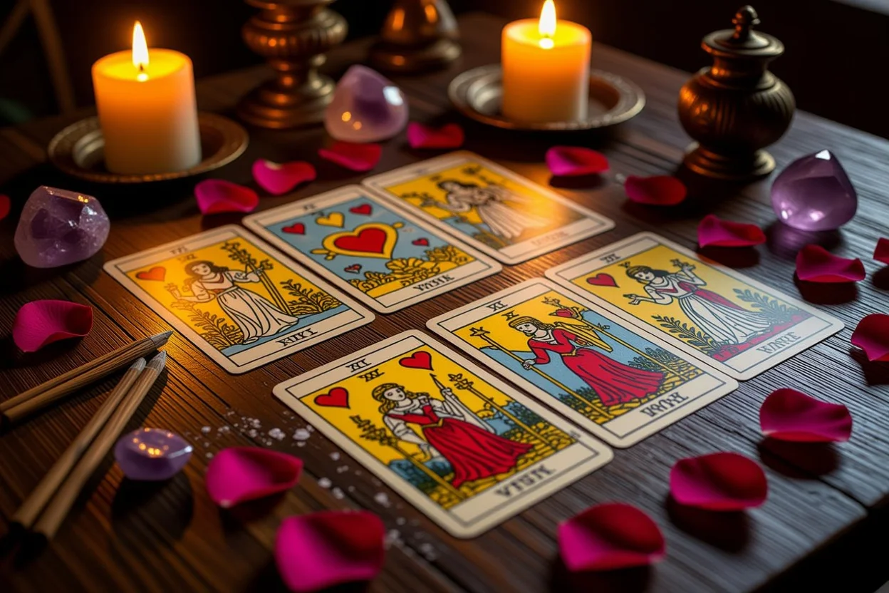 恋愛タロット占いの様子を表現した神秘的な画像