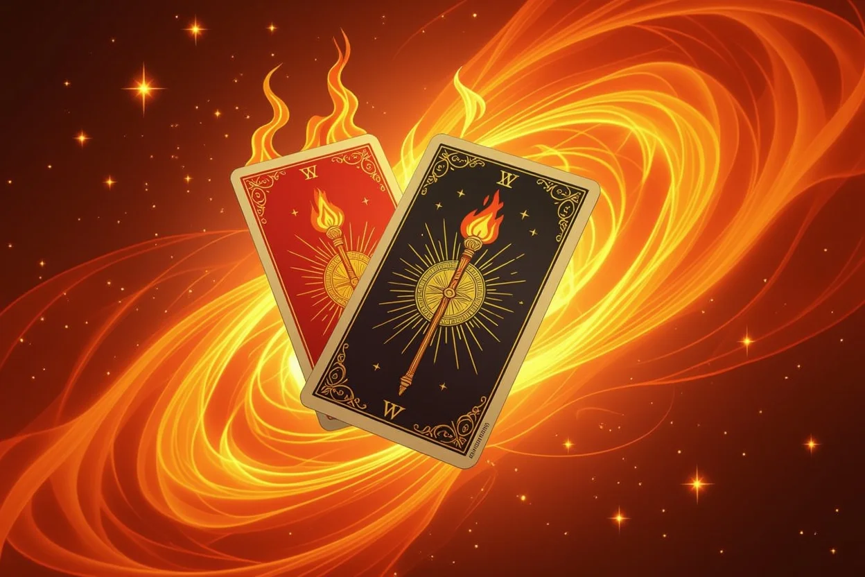 ワンドのスートを表現した情熱と行動力の象徴的なタロットカード画像