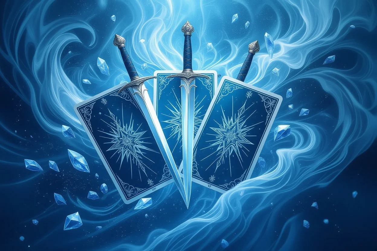 ソードのスートを表現した思考と障害を克服する象徴的なタロットカード画像