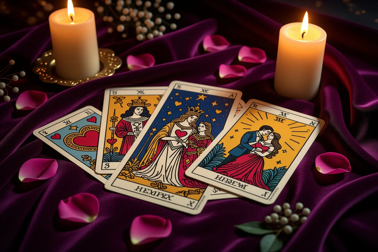 恋愛タロット占いの神秘的なカード配置とキャンドルライト