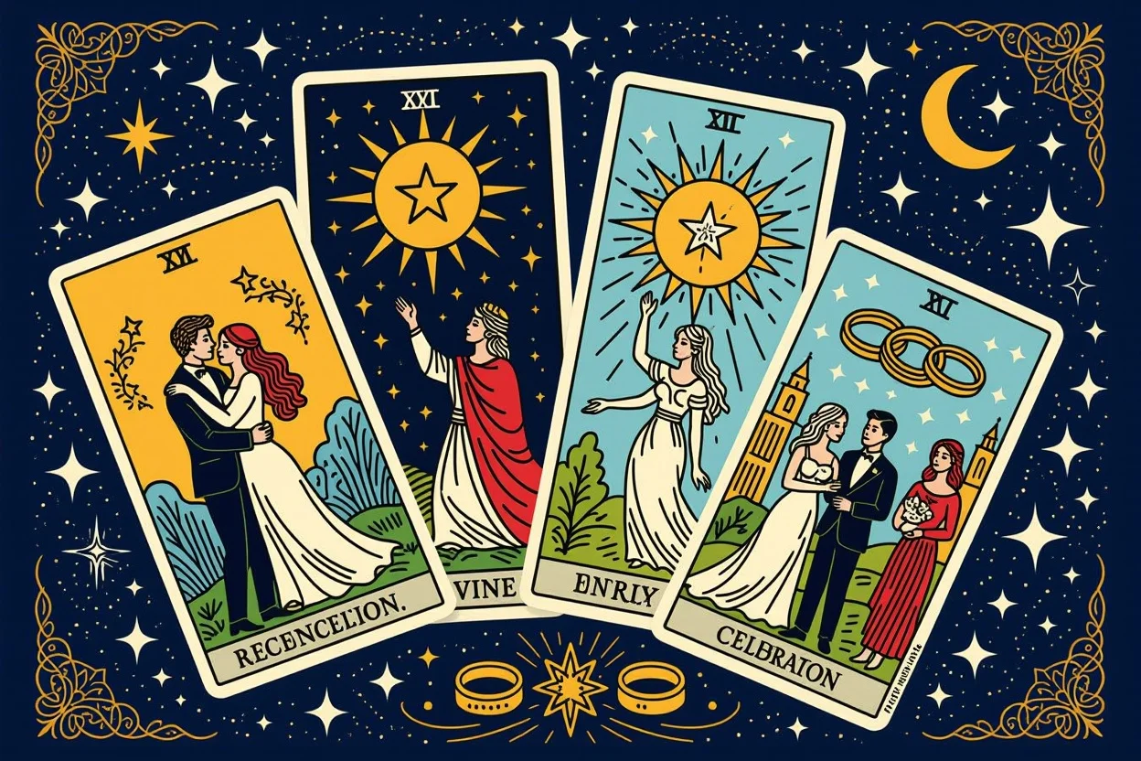 片思い・復縁・結婚を表すタロットカード、恋愛占いの様々なシナリオ