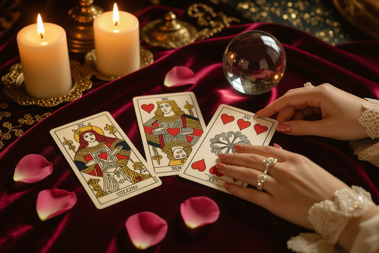 恋愛タロット占いのカードスプレッド、彼の本音を読み解くロマンチックな雰囲気
