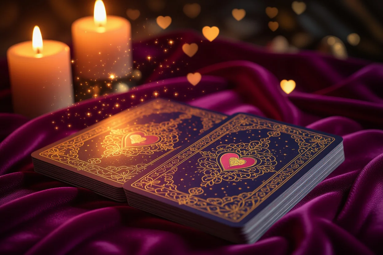 恋愛タロット占いカードスプレッド、神秘的なキャンドルライトと薔薇