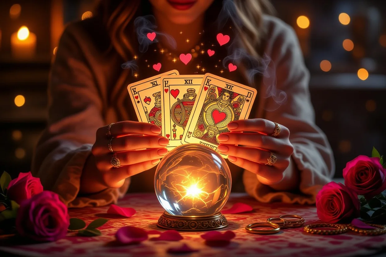片思いと復縁運を占う恋愛タロットリーディングの幻想的なシーン